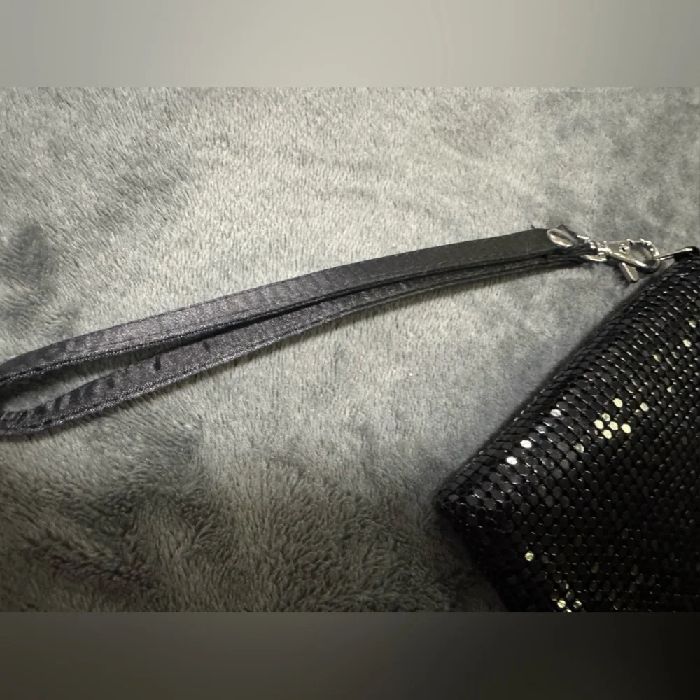 Black Beaded Sequin Clutch with Wrist Strap